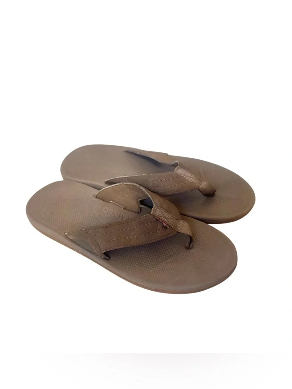 RAINBOW BROWN leather flip flops youth sandals boys girls size 4 5